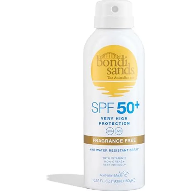 Bondi Sands SPF 50+ Fragrance Free Sunscreen Spray Aerosol Mist 160g, Australier gemacht, Tierversuchsfrei, Vegan frei