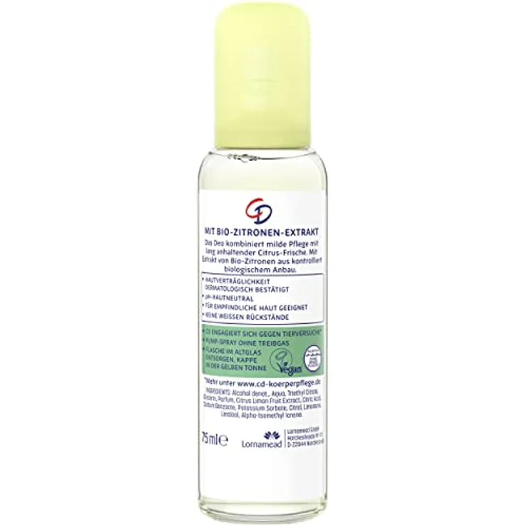 CD BIO Deo Zerstäuber 'Citrus', 75 ml, Pumpzerstäuber ohne Aluminiumsalze, langanhaltender Schutz für 24 h, veganes Hautpflegeprodukt, für empfindliche Haut geeignet – Bild 2