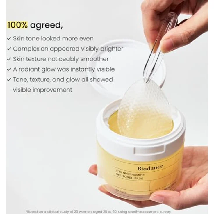 BIODANCE Vita Niacinamid-Gel-Tonik-Pads, Fleckenkorrektor und sanftes Peeling für vereinheitlichten Hautton, 140 g, 60 Pads – Bild 5