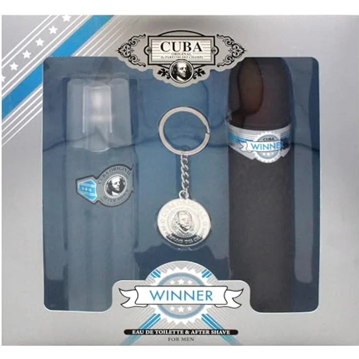 Cuba Cuba Winner 3-teiliges Herren Geschenkset, 100 ml EDT Spray, 100 ml After Shave, mit Schlüsselkette, holziger Duft – Bild 5