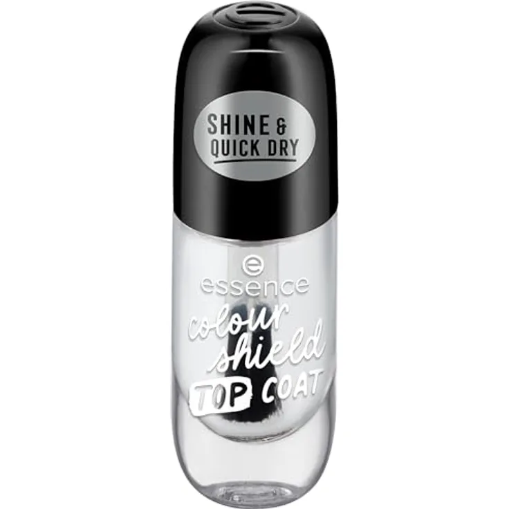 essence cosmetics colour shield TOP COAT, Unter- und Überlack, transparent, schützend, langanhaltend, fixierend, gelig, glänzend, transluzent, ohne Aceton, vegan, Mikroplastik Partikel frei (8ml)