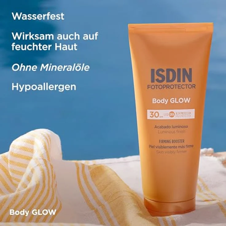 ISDIN Fotoprotector Body Glow Creme LSF 30, 200 ml mit straffender Wirkung und Sofort Glow-Effekt – Bild 5