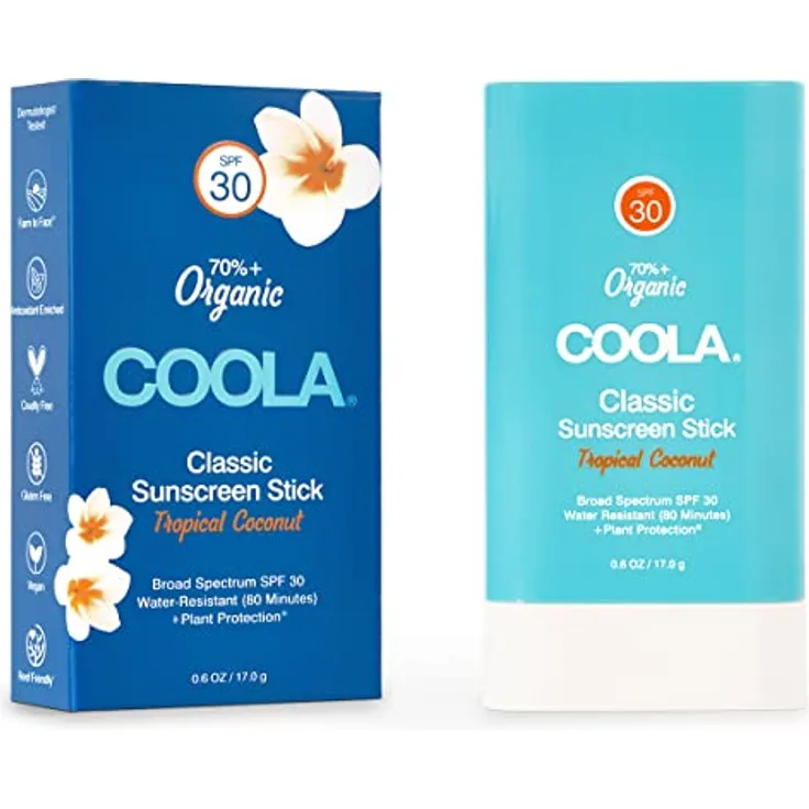 COOLA Classic Sunscreen Stick SPF30 Coconut 17g, Sonnencreme in Stickform mit tropischem Kokosduft