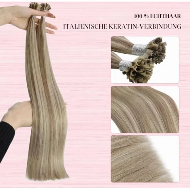 YoungSee U-Tip Echthaar Bondings, 40 cm, 40g, Braun/Hellbraun/Platinblond, Invisible Hot Fusion Extensions für natürlichen Look – Bild 3