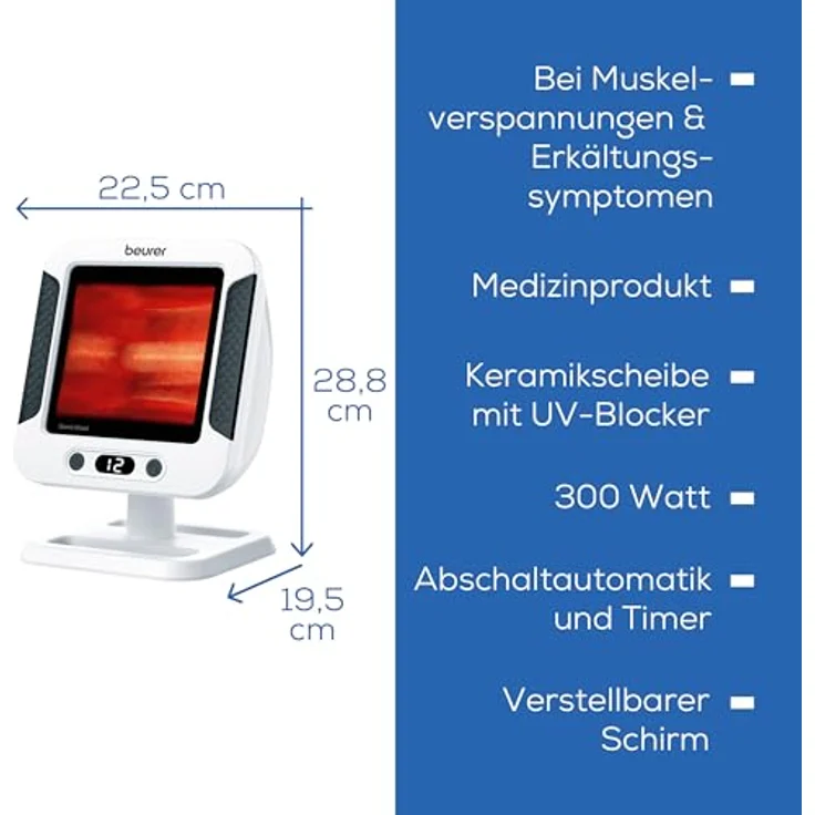 BEURER Infrarot-Wärmestrahler IL 60, 300 Watt, mit UV-Blocker und Überhitzungsschutz zur Linderung von Erkältungen und Muskelverspannungen – Bild 9