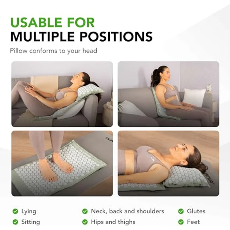 Tunturi Spikermatte Pro mit Kissen – Akupressur-Meditationsmatte zur Schmerzlinderung und Stressreduktion, hautfreundliche Materialien – Bild 3