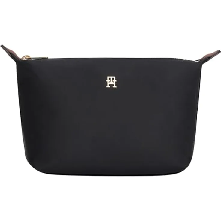 Tommy Hilfiger TH ICON WASHBAG NYLON, Unisex Kosmetiktasche mit TH-Schmuckelement, schwarz, 20x14,5x13,5 cm