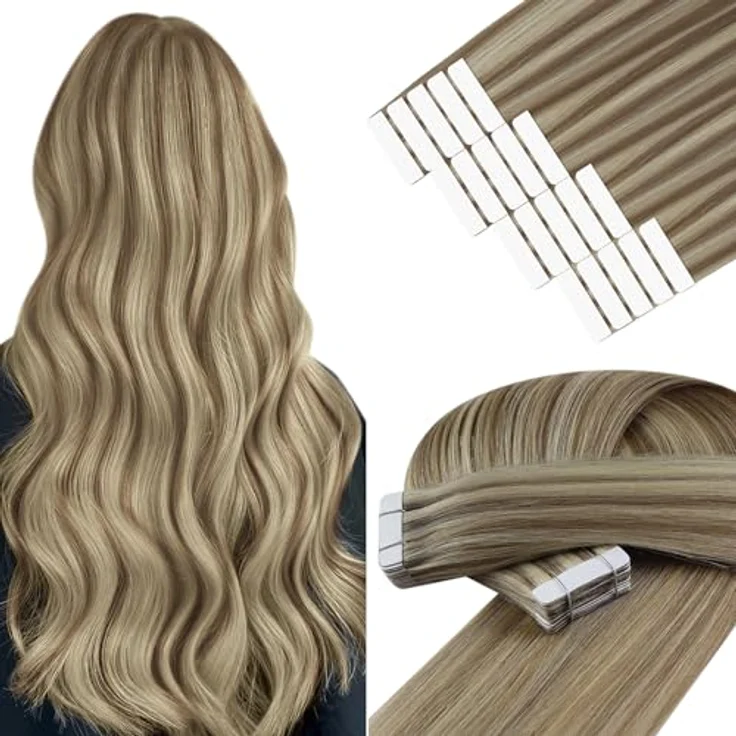 YoungSee Echthaar Extensions Tape Hellbraun, 40cm Tape-in Haarextension aus 100% Echthaar, 50g, glatt, wiederverwendbar – Bild 1