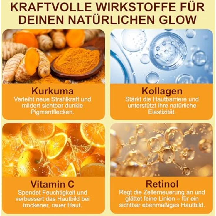P-Beauty Turmeric Overnight Wrapping Mask, 75ml Nachtmaske mit Retinol, Vitamin C, Kurkuma & Kollagen - Anti-Aging Peel-Off Spa Maske für alle Hauttypen – Bild 4