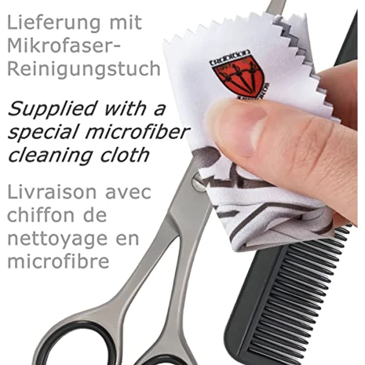 DREI SCHWERTER Haarscheren Set, rostfreie Haarschere und Effilierschere 6 Zoll mit Kamm, matte Optik, inkl. Reinigungstuch und Etui – Bild 3