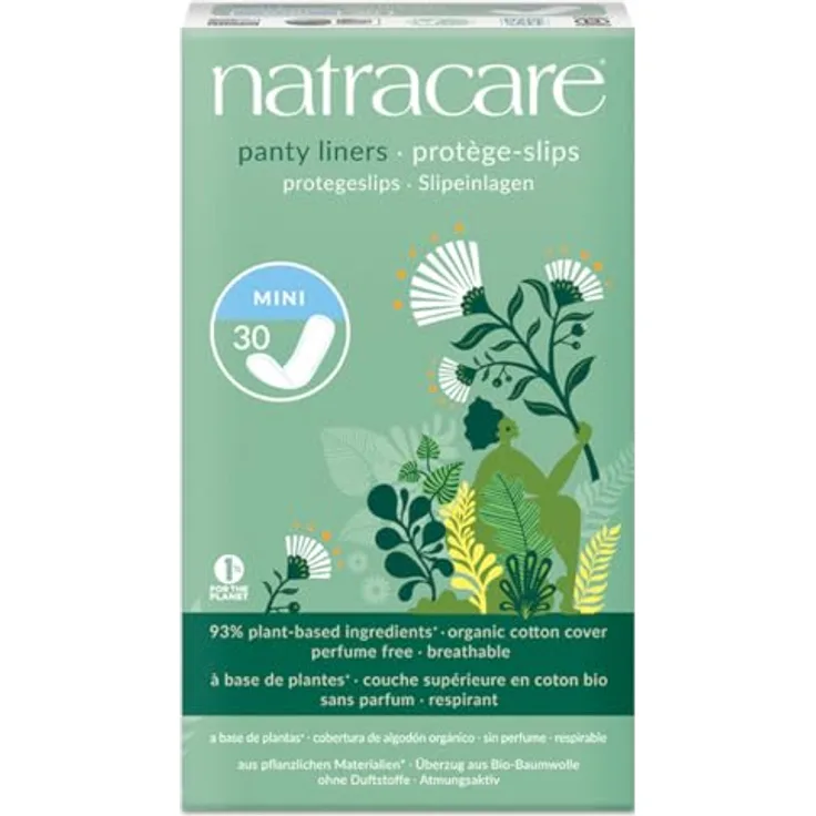 NATRACARE Mini Slipeinlagen, 30 Einlagen aus zertifizierter Bio-Baumwolle, atmungsaktiv und 99% biologisch abbaubar