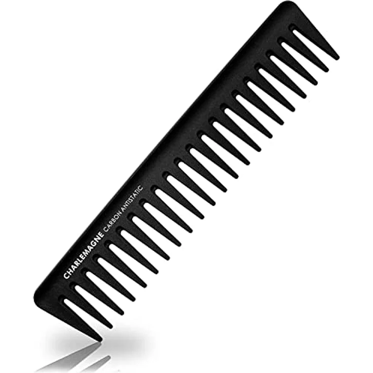 Charlemagne Carbon-Haarkamm, 19 cm Breitzahn, antistatischer Lockenkamm für müheloses Entwirren und präzises Bart Styling – Bild 1