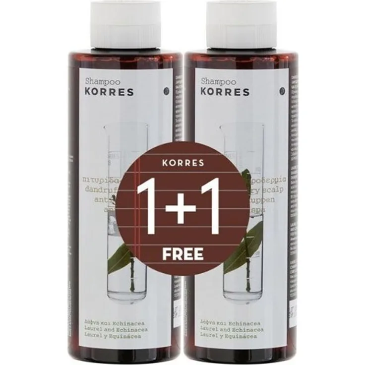 KORRES Lorbeer- und Echinacea-Shampoo für trockene Kopfhaut und Schuppen, 2 x 250 ml, natürlichen Ursprungs