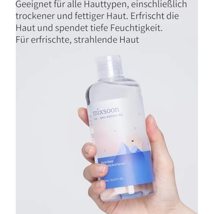 mixsoon Glacier Water Hyaluron Serum 300 ml, Gesichtsserum für Damen mit intensiv feuchtigkeitsspendender Hyaluronsäure, vegan und unparfümiert – Bild 4