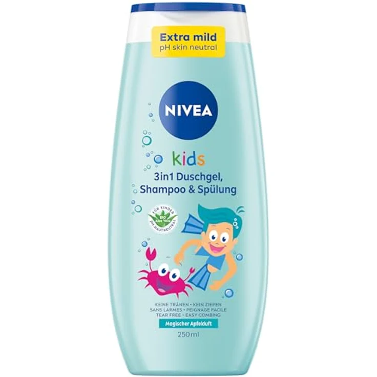 NIVEA KIDS 3in1 Duschgel, Shampoo & Spülung, extra milde Pflege mit magischem Apfelduft, 250 ml – Bild 1