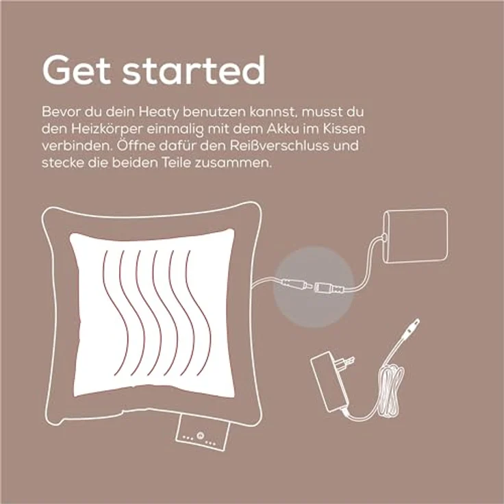 Beurer Heaty Heizkissen, kabelloses Wärmekissen mit Akku, 3 Temperaturstufen, Schnellheizung, wasserabweisend, Samt, smokey-taupe – Bild 4