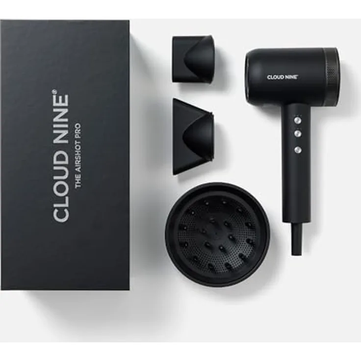 Cloud Nine The Airshot Pro, Haartrockner in Schwarz mit Ionentechnologie und magnetischen Aufsätzen, ultraleicht, leise und Hitzeschutzfunktion