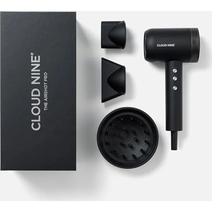 Cloud Nine The Airshot Pro, Haartrockner in Schwarz mit Ionentechnologie und magnetischen Aufsätzen, ultraleicht, leise und Hitzeschutzfunktion – Bild 1