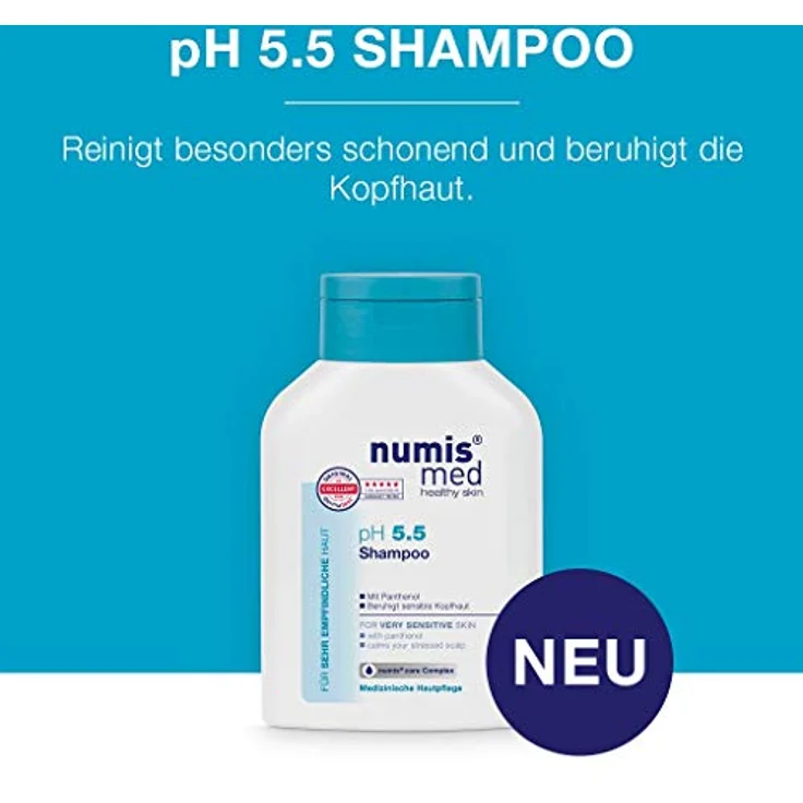 numis med Shampoo ph 5.5 - Hautberuhigendes Haarshampoo für sehr empfindliche & sensible Haut - vegane Haarpflege ohne Silikone, Parabene & Mineralöl - Haar Shampoo (1x 200 ml) – Bild 2