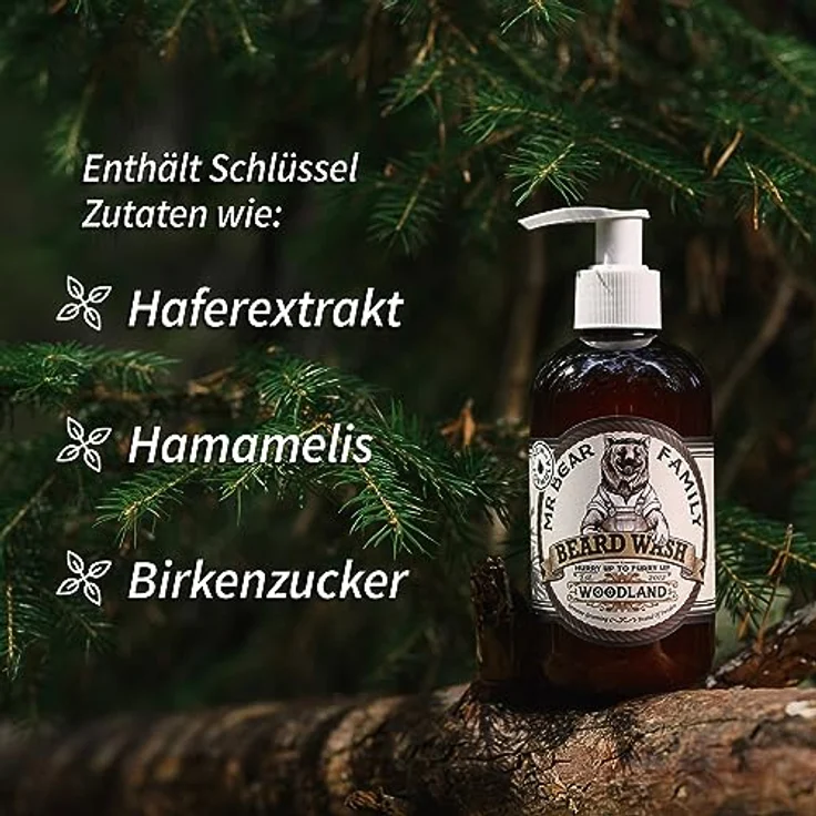 Mr. Bear Family Beard Wash Woodland 250 ml, flüssige Textur, für Herren empfohlen  – Bild 5