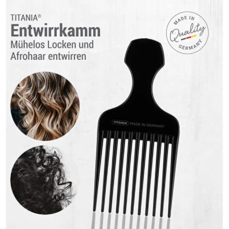 TITANIA Afrokamm Schwarz, grobzinkiger Lockenkamm mit Griff für lockige und naturkrause Haare, Made in Germany – Bild 5
