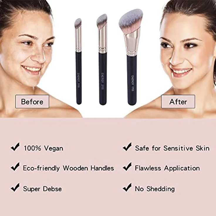 ENERGY 3-in-1-Make-up-Pinsel-Set mit tragbarer Reisetasche, einschließlich Foundation-Pinsel und Concealer-Pinsel – Bild 5