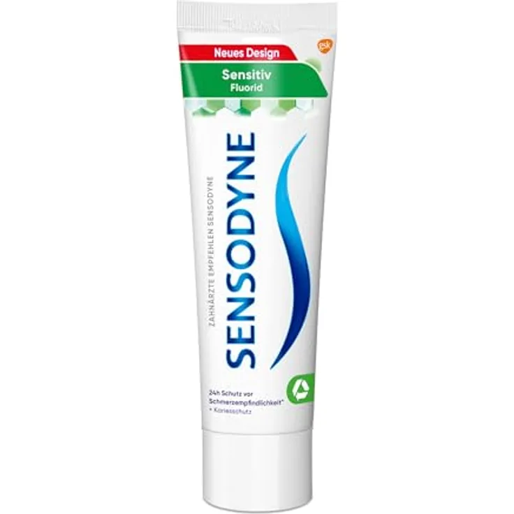 Sensodyne Sensitiv Fluorid Zahncreme, 75ml, tägliche Zahnpasta, bei schmerzempfindlichen Zähnen