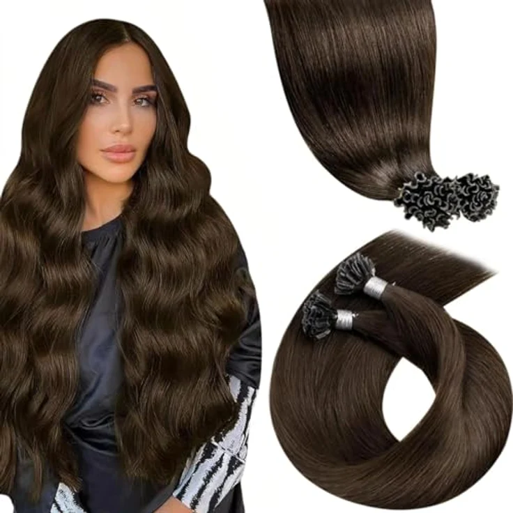 LaaVoo Echthaar Extensions mit Keratin Bondings, Braun #4, Hot Fusion Utips Remy Haarverlängerung, 1g/s, 50g – Bild 1