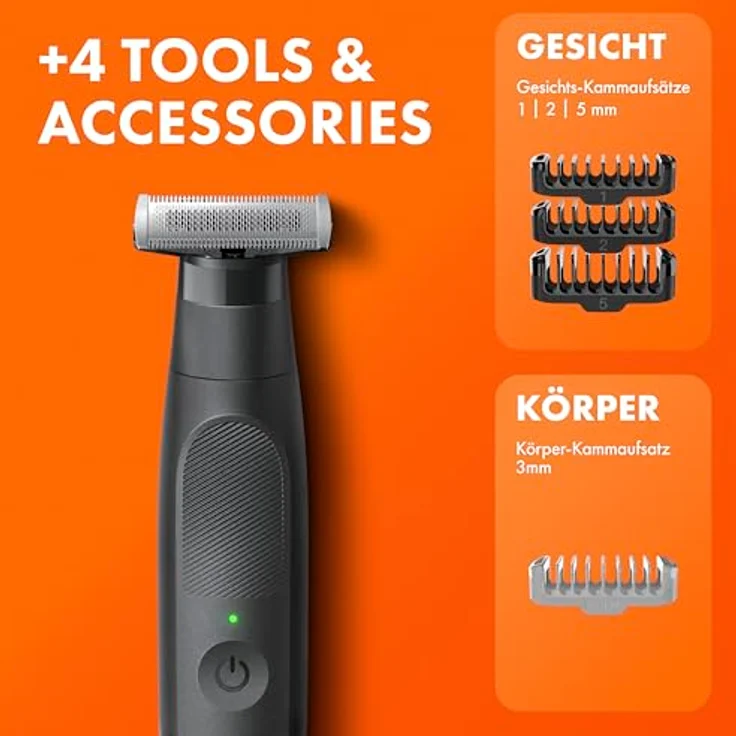 Gillette Fusion One Hybrid, Trimmer und Haarschneider mit flexiblem Kopf, wasserdicht, 3 Bartkämme (1mm, 2mm, 5mm), wiederaufladbar – Bild 8