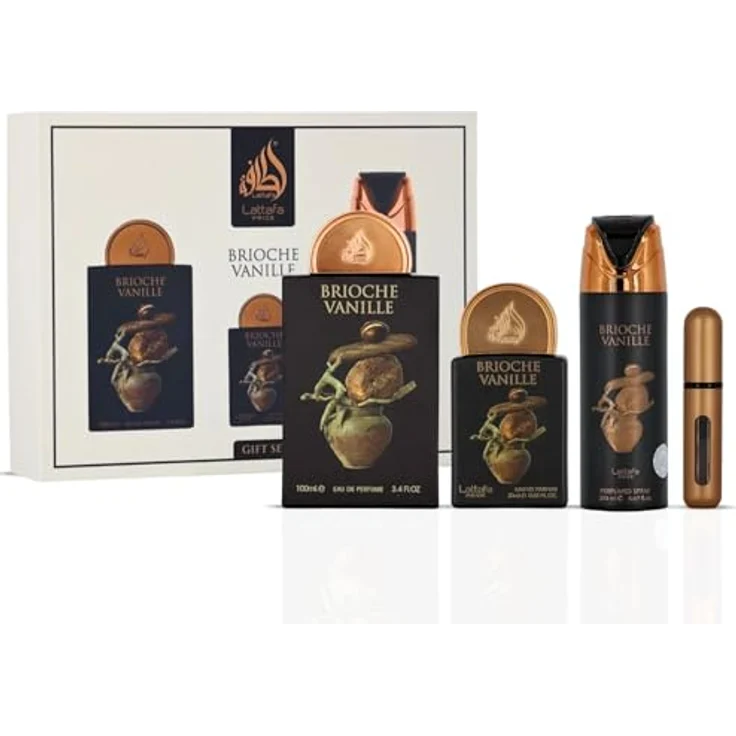 Lattafa Pride Brioche Vanille Geschenkset, 3-teilig (100 ml EDP + 200 ml Körperspray + 20 ml Travel EDP) - Unisex langanhaltender Duft mit Bergamotte, Brioche Accord, Vanille und Praline – Bild 4