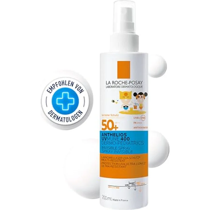 La Roche-Posay Transparentes Sonnenspray für Kinder mit LSF 50+, Wasser-, schweiß- und sandabweisend, UVMune400 Kids, Anthelios DP, 200 ml