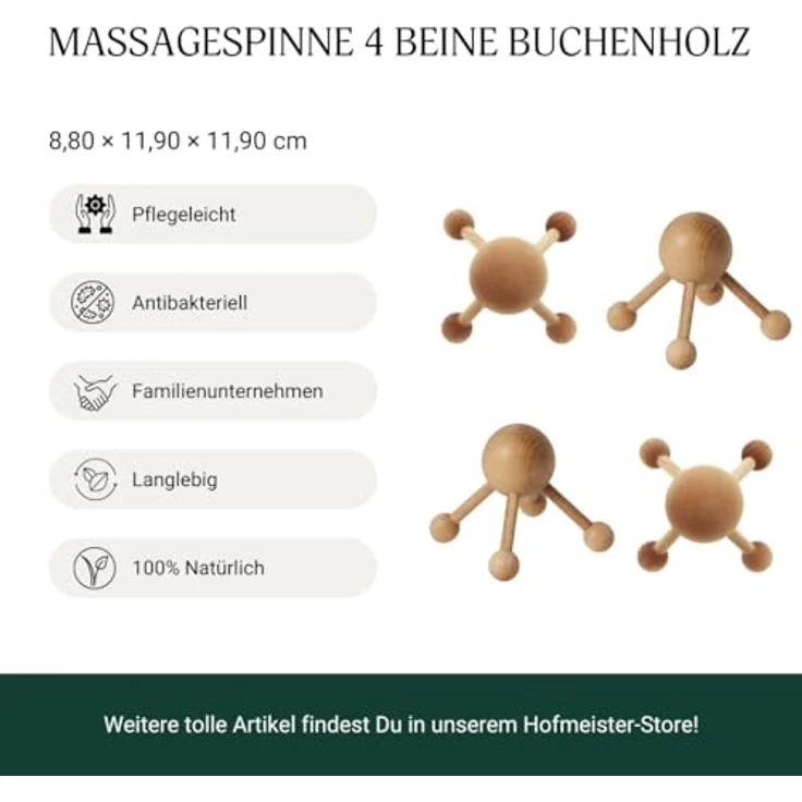 mitienda Massagespinne, Massagegerät aus Buchenholz mit 4 Beinen für Rückenentspannung und Durchblutungsförderung – Bild 3