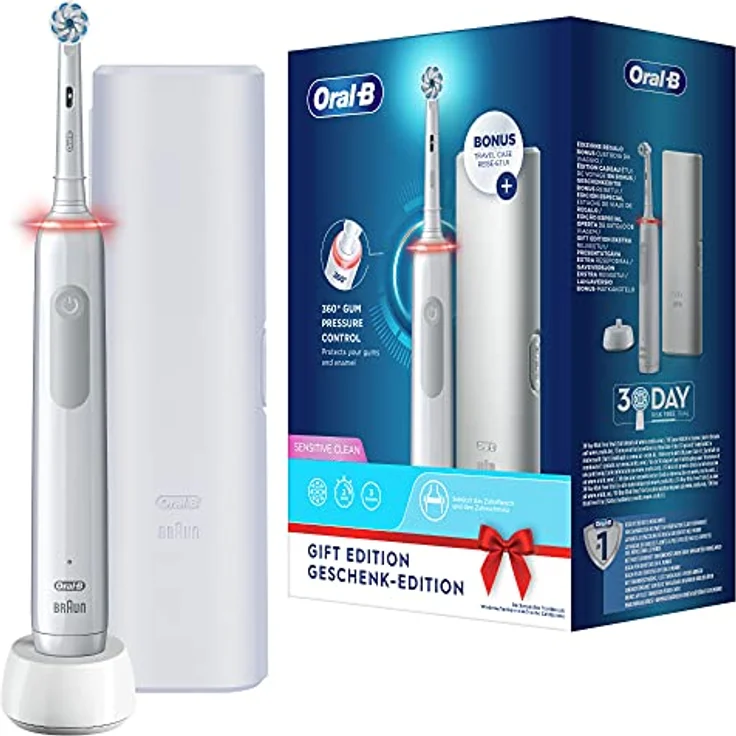 Oral-B Pro 3 3000 Sensitive Clean weiß visuelle Andruckkontrolle, 3 Reinigungsprogramme, Timer + Reiseetui – Bild 2