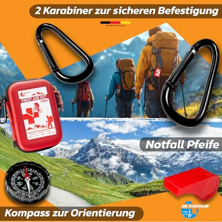 DR.KUECHLER MEDICAL Erste-Hilfe-Set Outdoor Premium PRO, 35 Teile inklusive Kompass und Pfeife, rot – Bild 6