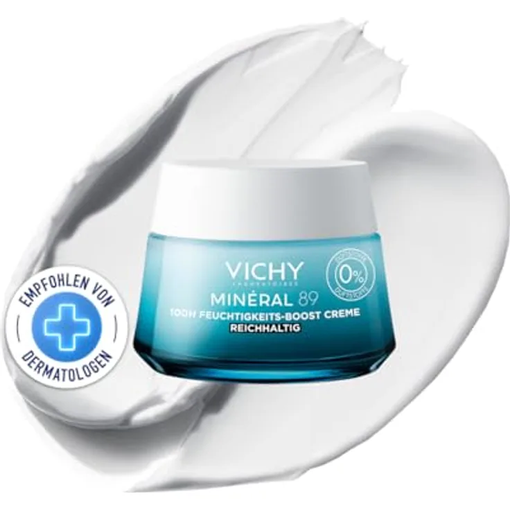 VICHY 100H Feuchtigkeits-Boost Gesichtscreme für trockene Haut, Stärkt und regeneriert, Mit Hyaluronsäure, Mineralien, Niacinamid (B3), Squalan & Lipiden, Minéral 89, 50 ml