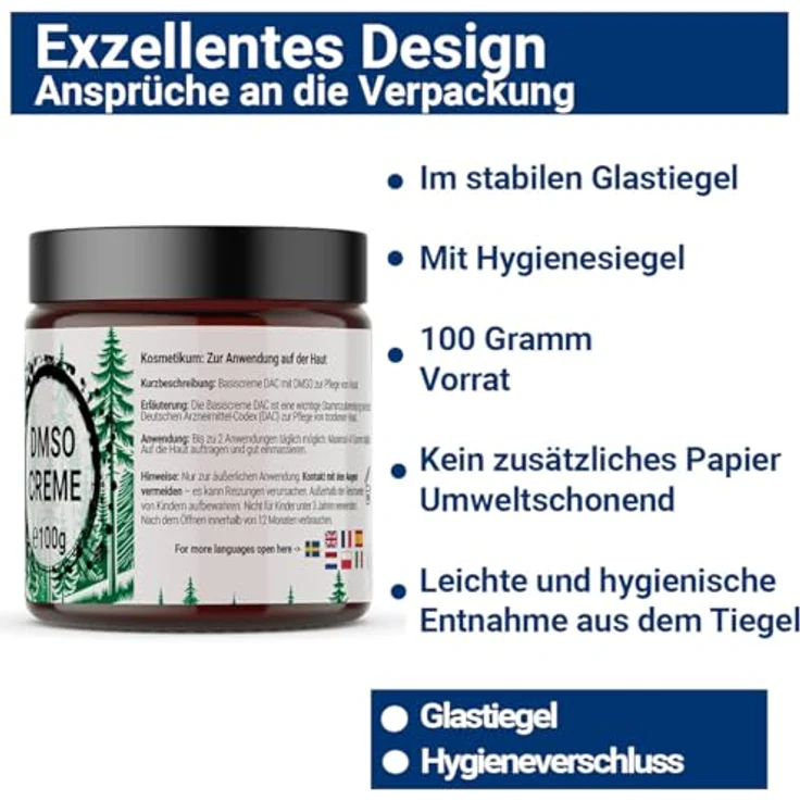 BMUT 1x 100g DMSO Creme, 25% Dimethylsulfoxid 99,9% Reinheit, Ph. Eur. in Basicreme – DAC, hocheffektiv im Glastiegel – Bild 5