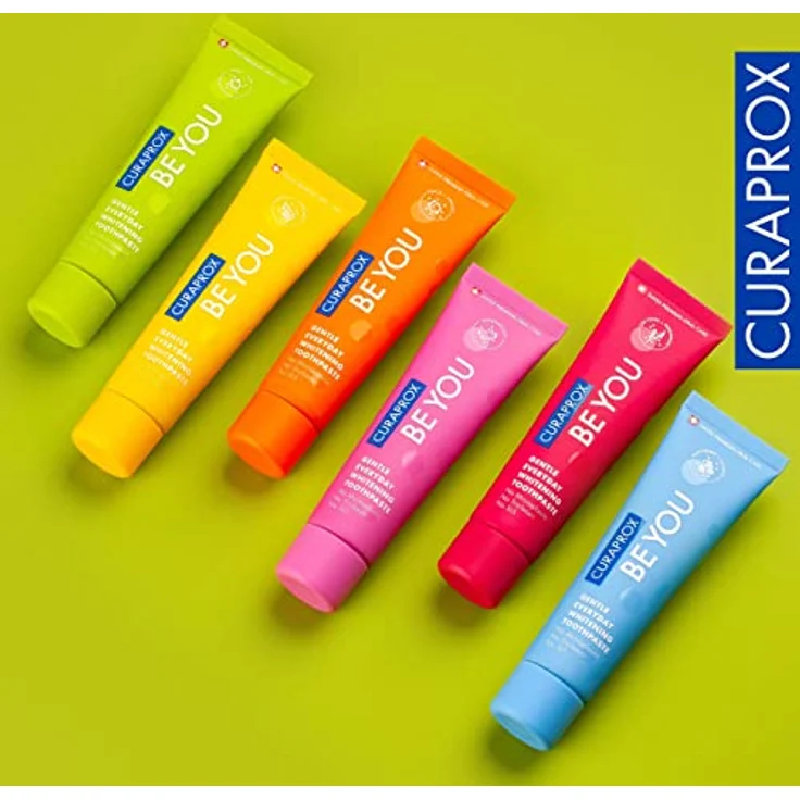 Curaprox Be You Pfirsich Whitening-Zahnpasta mit Geschmack von Pfirsich und Aprikose, mit Menthol, vegan, 950 ppm Fluorid, RDA 50, orange, 60 ml – Bild 8