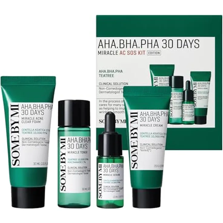 Some By Mi AHA BHA Miracle SOS Kit, Gesichtsserum mit Reinigungsschaum, Toner, Serum und Creme, 90 ml