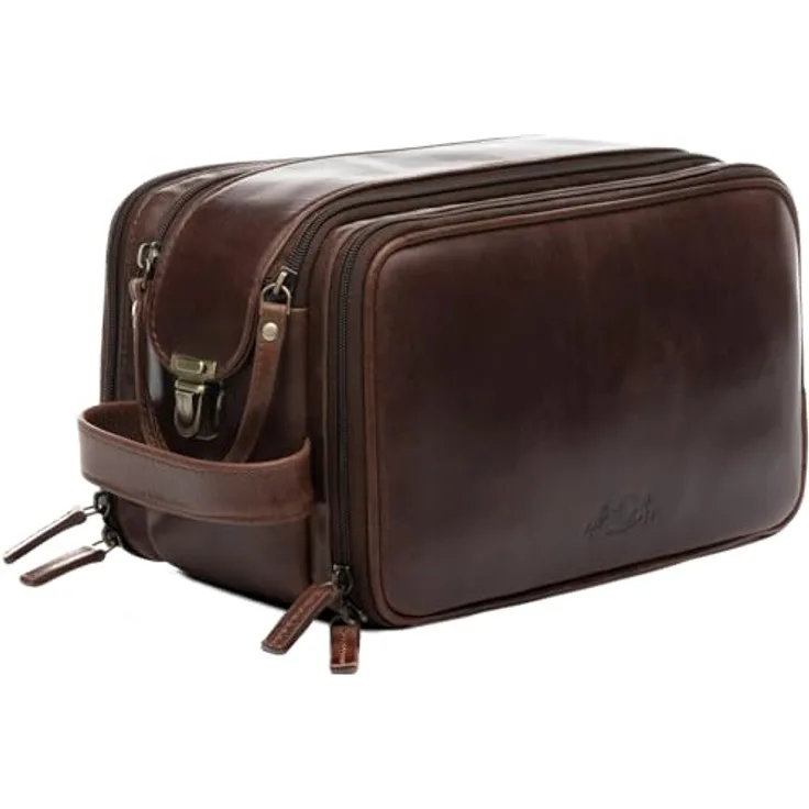 SID & VAIN Kulturtasche Herren echt Leder - Waschtasche Louis handgefertigt - Braun, Geräumige Kulturbeutel aus hochwertigem Vachetta Leder