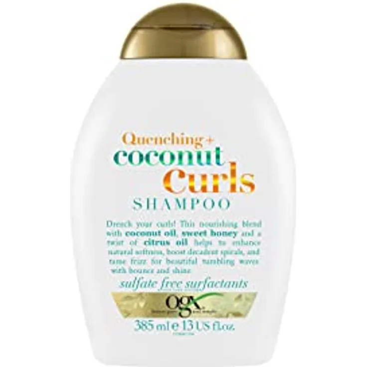 OGX Quenching + Coconut Curls Shampoo (385 ml), feuchtigkeitsspendendes Haarpflege mit Kokosöl, Zitronenöl & Honig, Locken Shampoo