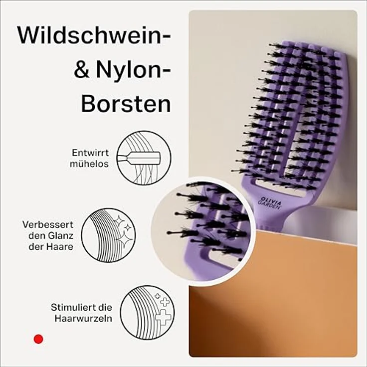 OLIVIA GARDEN Haarbürste Fingerbrush Combo Medium, Kopfhautschonende Entwirrungsbürste mit Massagefunktion – Bild 6