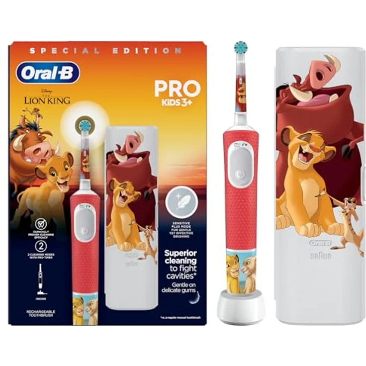 Braun Oral-B Pro Kinder König der Löwen, elektrische Zahnbürste mit rotierendem Bürstenkopf, Sensitiv-Modus und Timer für Kinder – Bild 2