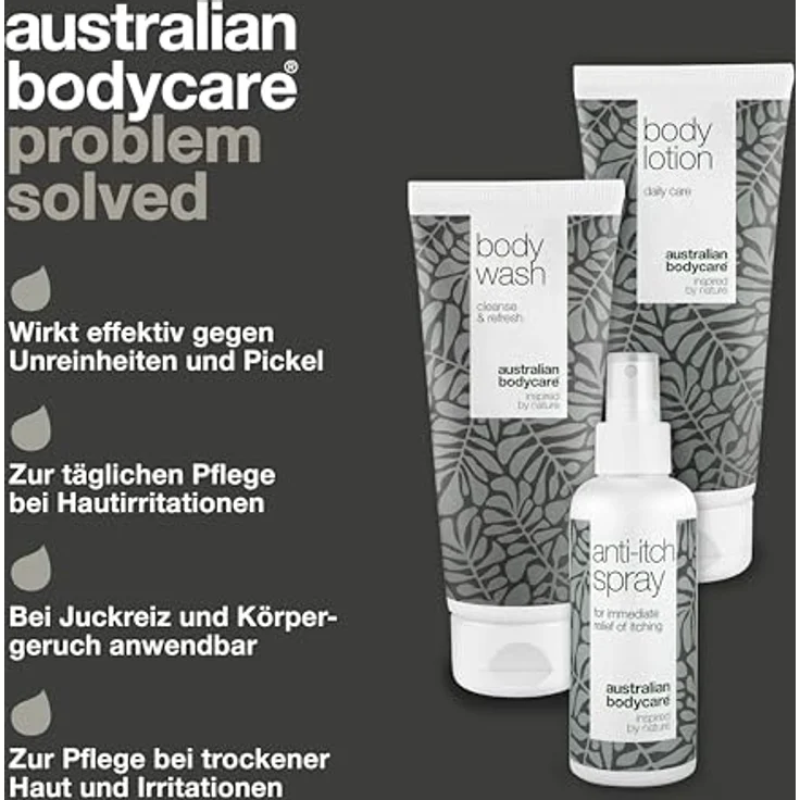 Australian Bodycare 3er-Paket bei Juckreiz am ganzen Körper | Beruhigende Produkte bei gereizter Haut | Pflege bei trockener Haut, Ausschlag und anderen Irritationen | Seife 200 ml, Creme 200 ml und Spray 100 ml – Bild 3