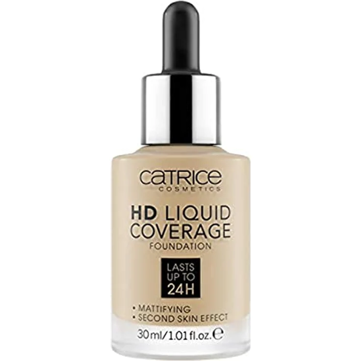 Catrice HD Liquid Coverage Foundation, Make Up, hält bis zu 24 Stunden, mattierend, Zweite-Haut-Effekt, Nr. 032 Nude Beige, nude, langanhaltend, mattierend, matt, vegan, ölfrei, wasserfest (30ml) – Bild 1