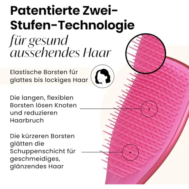 Tangle Teezer Ultimate Detangler Haarbürste, Entwirrungsbürste für nasses & trockenes Haar, 325 Zwei-Stufen-Borsten, Afterparty Rosa mit Chrom-Finish – Bild 2