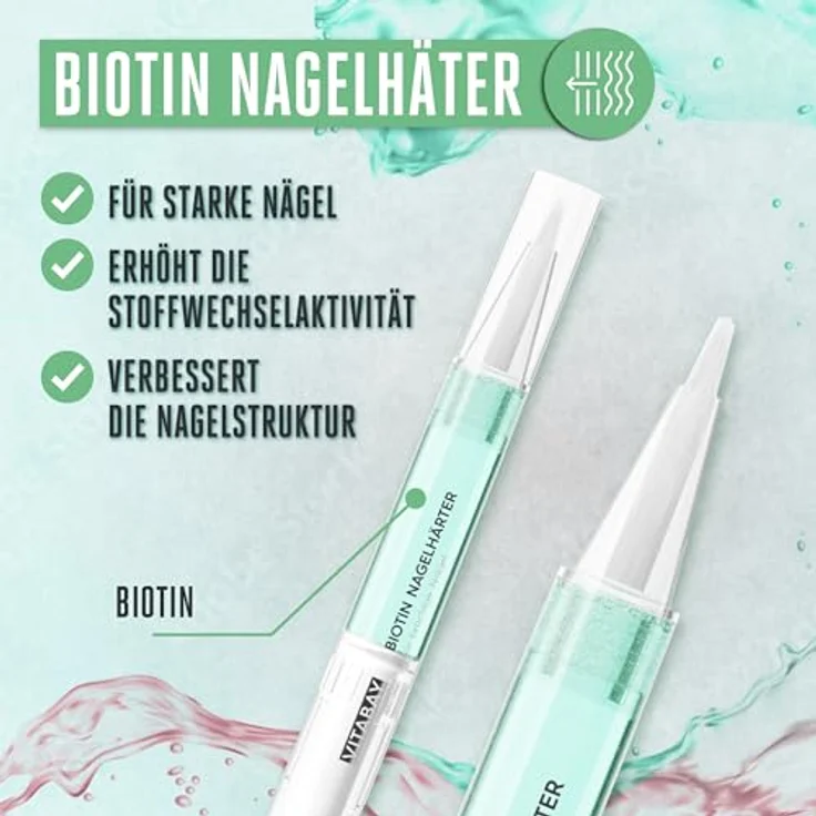 Vitabay Nagelhärter Duo Set 2x 2 ml Nagelpflegestift mit Calcium und Biotin - Nagelpflege brüchige Nägel Nail repair extra stark - Vegan und ohne Zusatzstoffe - Vitabay - Nagelpflegeprodukte für feste Nägel – Bild 3