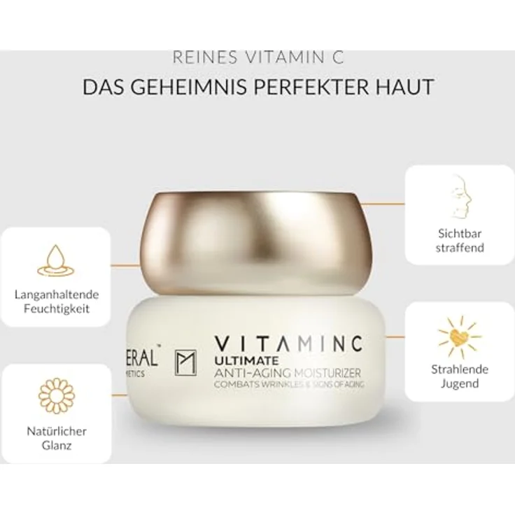 M PURE MINERAL DEAD SEA COSMETICS Pure Mineral - Ultimative Anti-Aging-Creme mit Vitamin C für normale bis trockene Haut - Faltenbekämpfung, straffend, 50ml - Ohne Silikone, Sulfate, Parabene – Bild 2