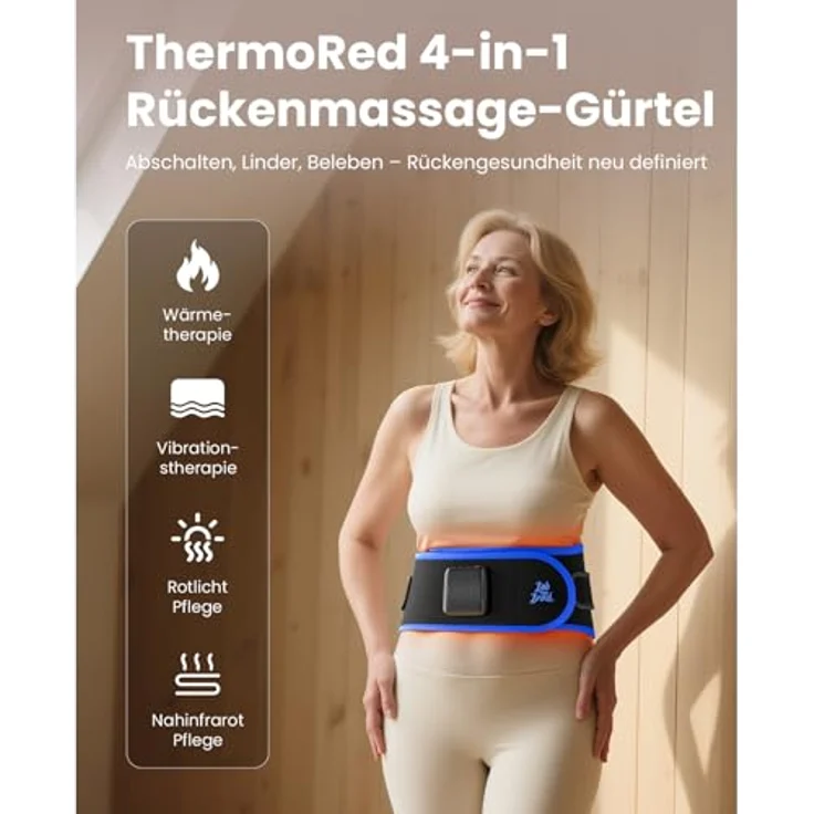 BOB AND BRAD ThermoRed Infrarot Wärmegürtel, kabellos mit Massage & Rotlicht, Heizgürtel für Rückenbeschwerden, tragbar für LWS, Büro & Auto, Geschenkidee für Eltern – Bild 2