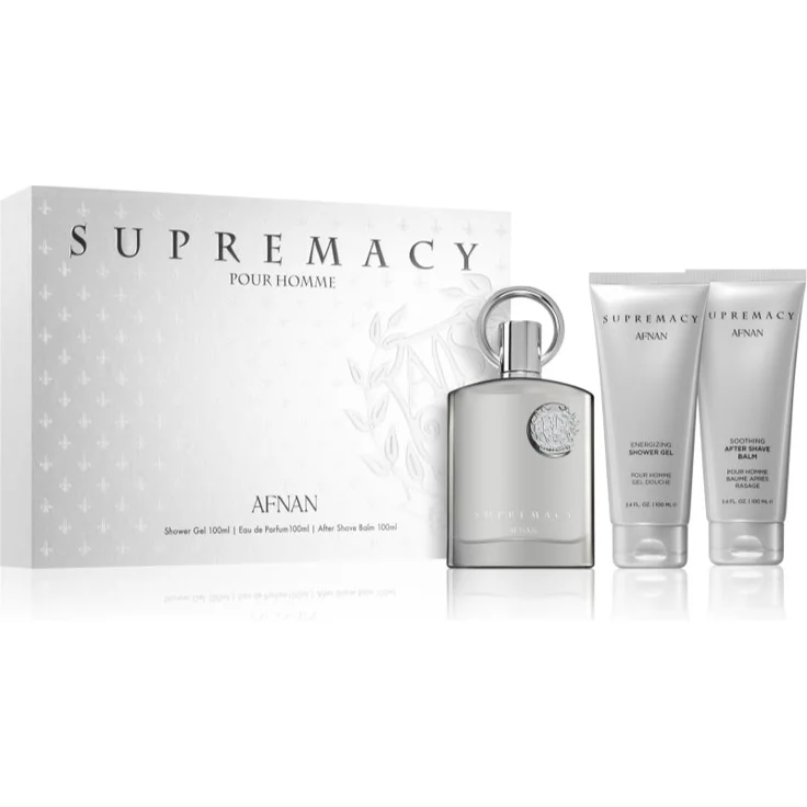 Afnan Supremacy Silver Geschenkset für Herren, Duftset mit Eau de Parfum 100 ml, Duschgel 100 ml und After Shave Balsam 100 ml