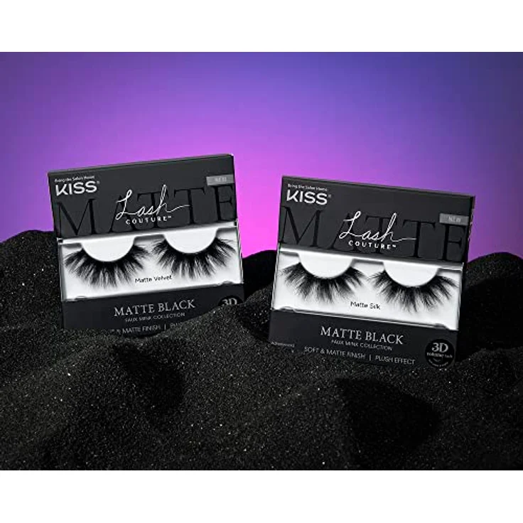 KISS Lash Couture Matte Black Collection 1 Paar künstliche Wimpern, Matte Velvet, weiche und matte Faux Mink Lashes mit KISS-Flexi-Wimpernband, inklusive Wimpernkleber – Bild 5